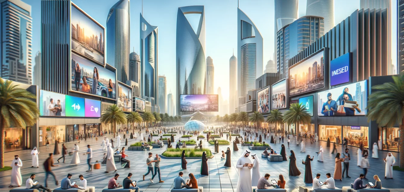 Dall·e 2024 03 27 00.48.36 Generate An Ultra Realistic Image Of A Lively Outdoor Urban Scene During The Day In A Modern City Square With Iconic Towers From Abu Dhabi Dubai Doh