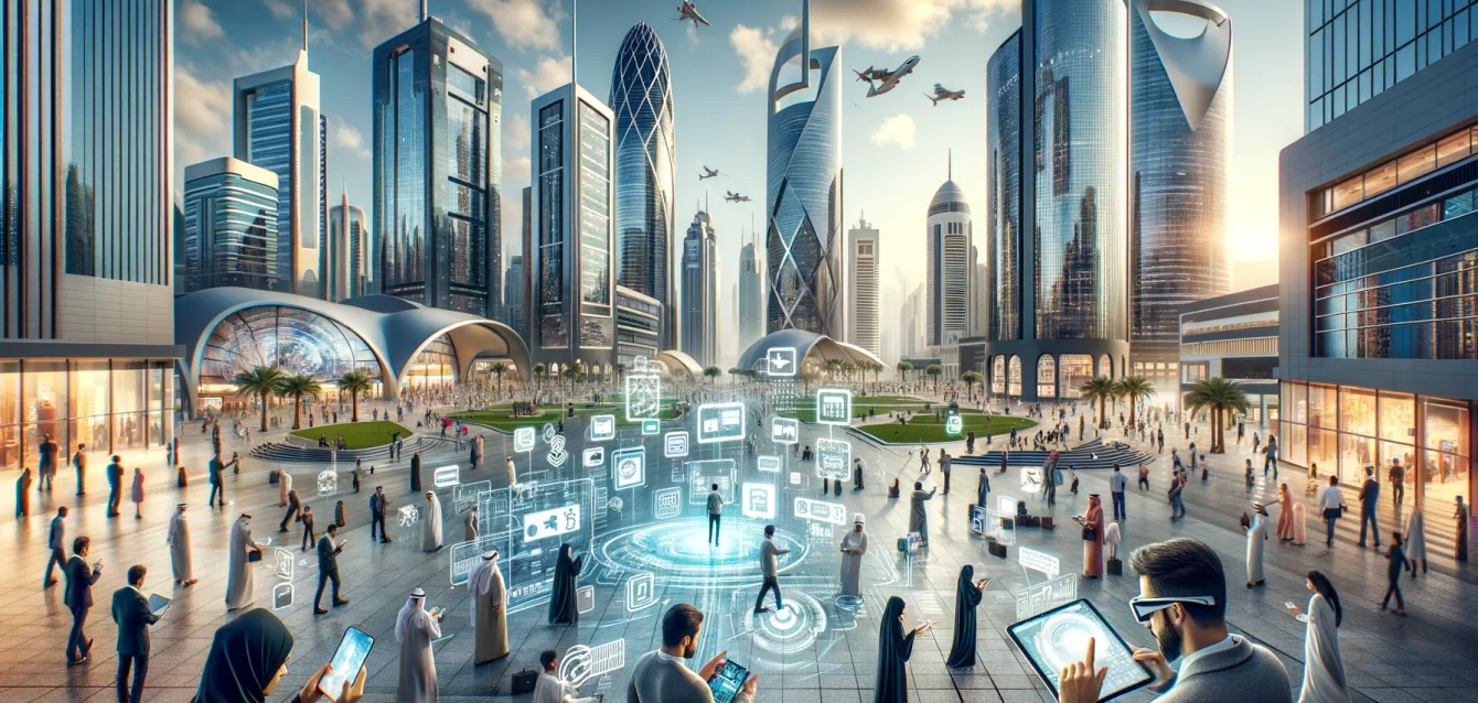 Dall·e 2024 03 27 22.36.02 Create An Ultra Realistic Image That Depicts The Concept Of Digital Transformation In A Modern Urban Setting. The Scene Is Set In A Bustling City Squa 1
