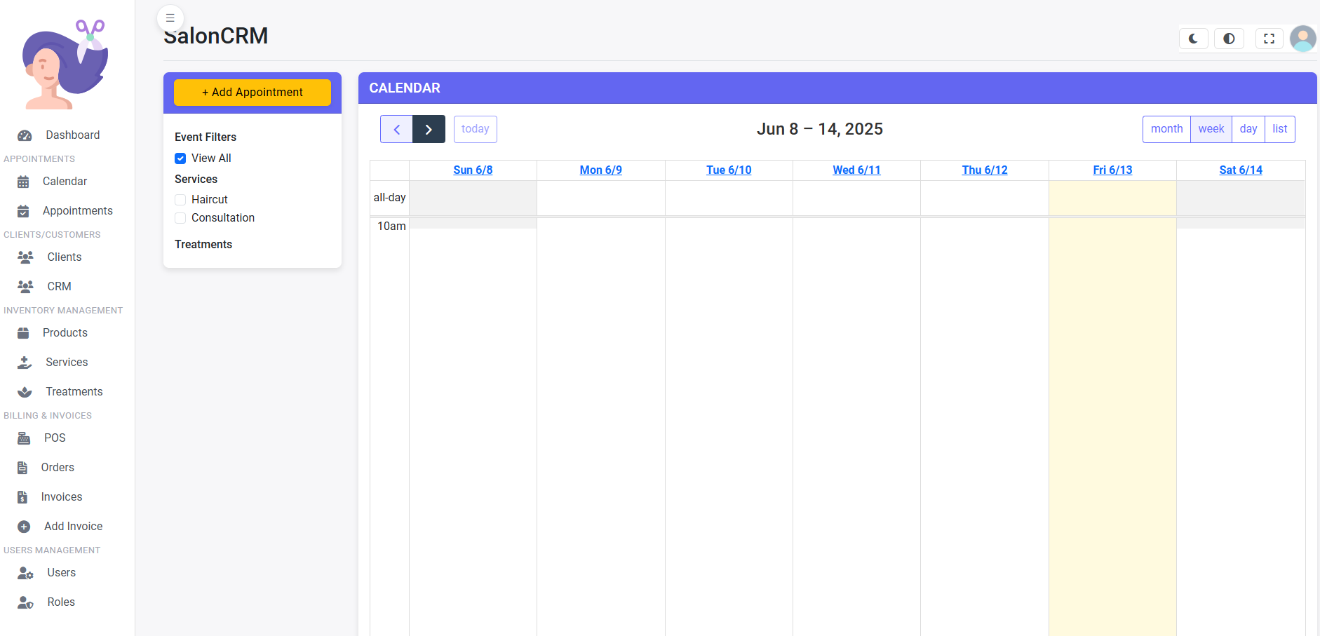 SalonCRM Calendar