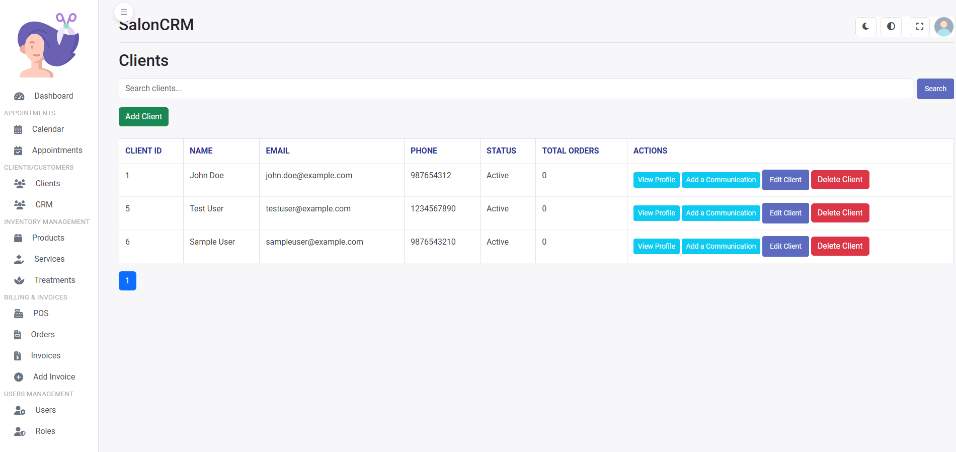 SalonCRM Clients