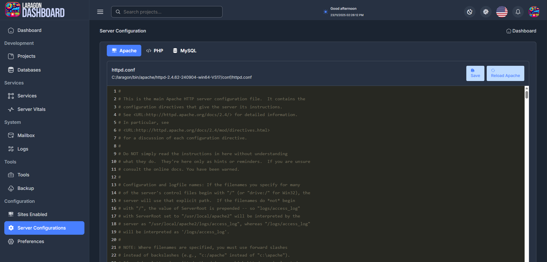 Laragon Dashboard 11