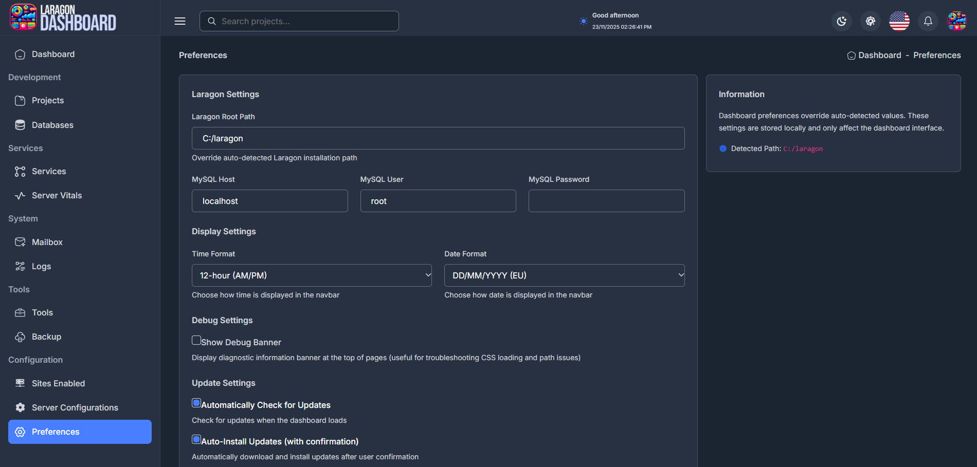 Laragon Dashboard 12